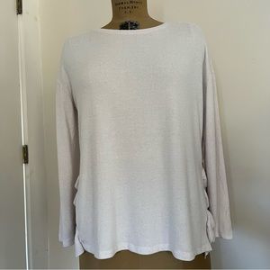 LC Lauren Conrad Ruffled Side Slit Glitter Crewneck Long Sleeve Top
